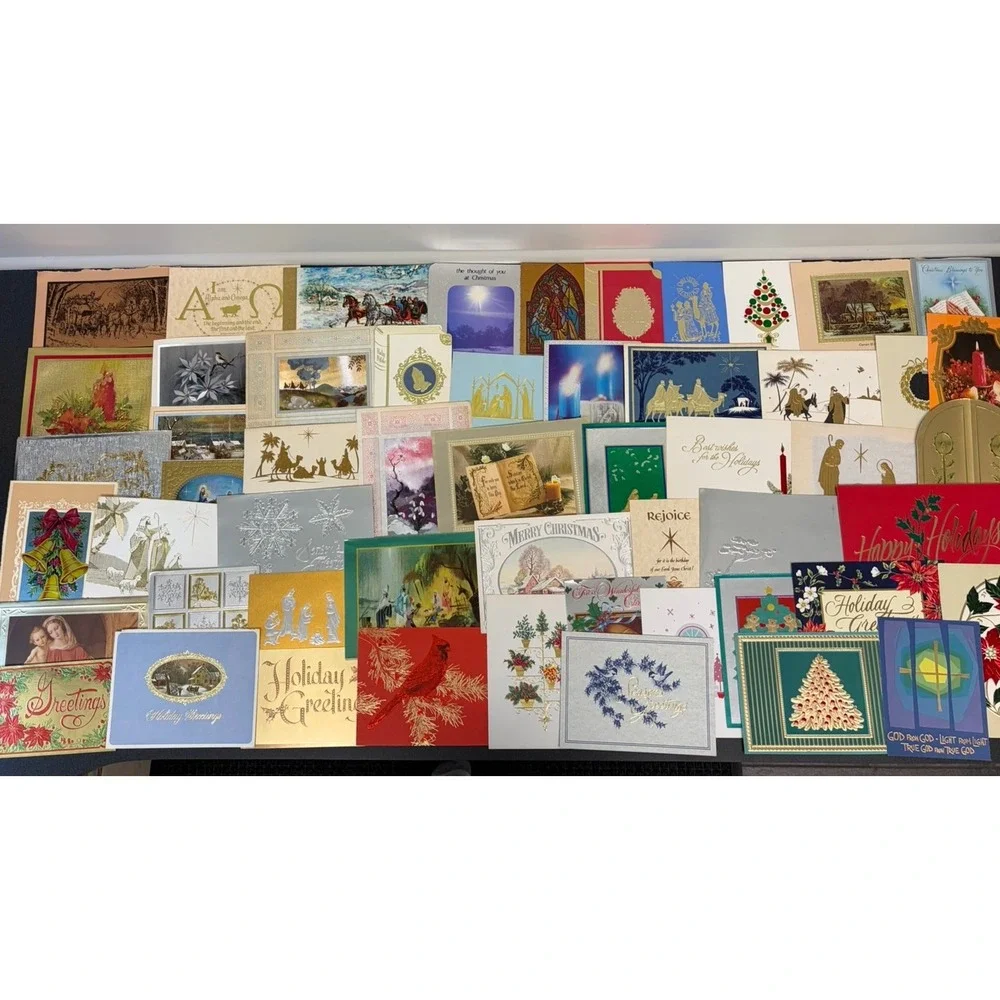 Vintage Metallic Christmas Cards Fronts ONLY for Scrapbooking Crafts Lot of 50+